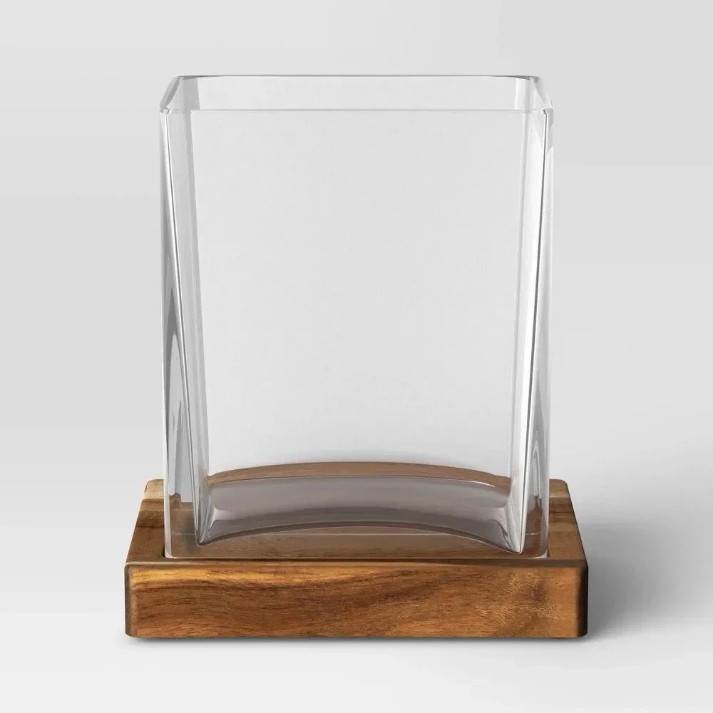 Threshold Small Glass Terrarium Wood Base 7.2x5.24x8